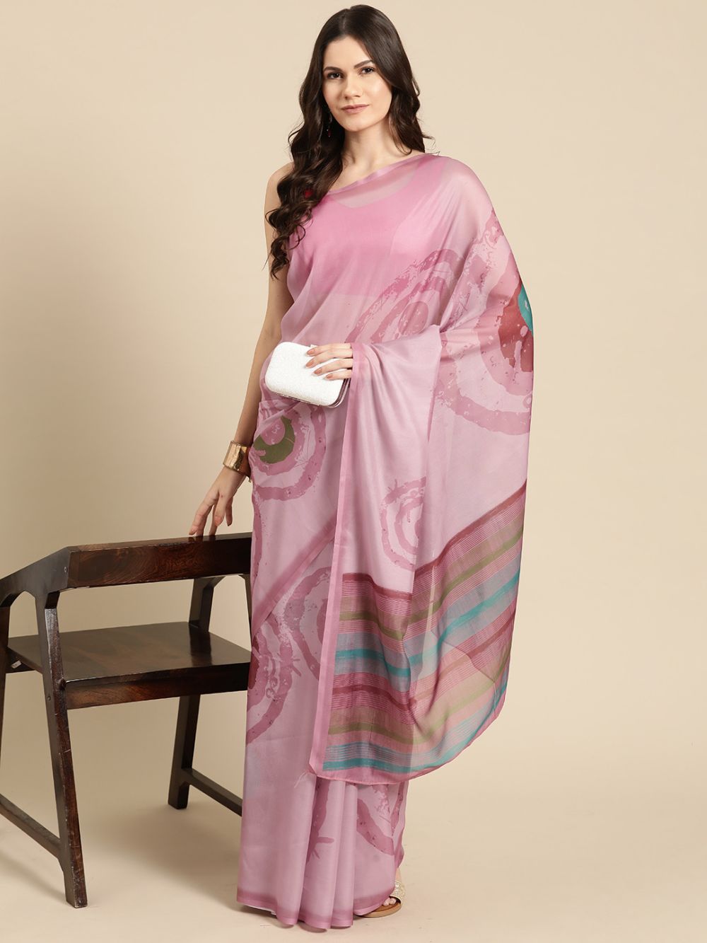 Peach Soft Silk Abstract Saree