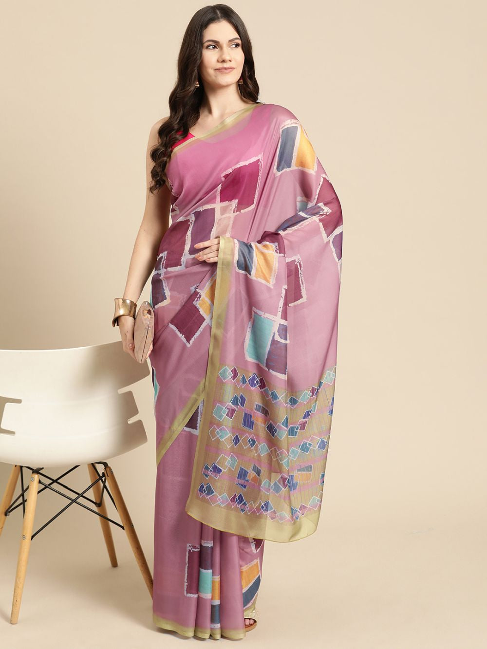 Pink Soft Silk Abstract Saree