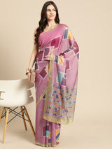 Pink Soft Silk Abstract Saree