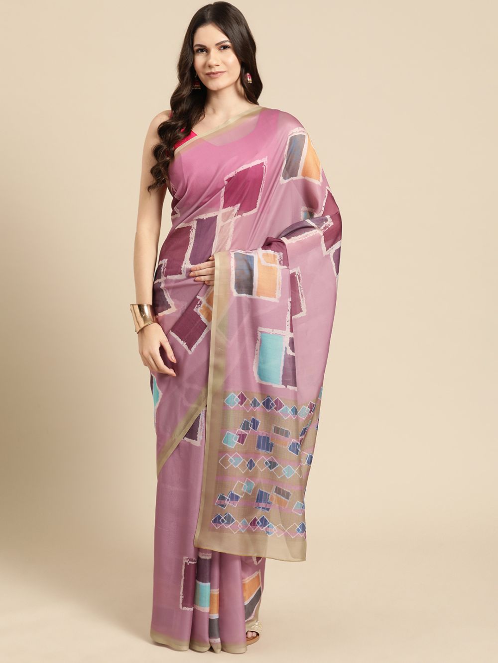 Pink Soft Silk Abstract Saree