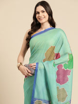 Sea Green Soft Silk Abstract Saree