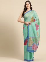 Sea Green Soft Silk Abstract Saree