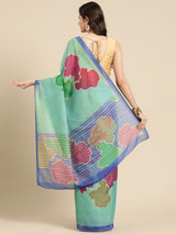 Sea Green Soft Silk Abstract Saree