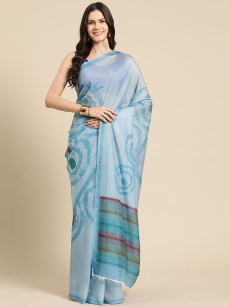 Sky Blue Soft Silk Abstract Saree