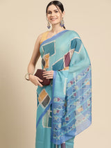 Teal Soft Silk Abstract Saree