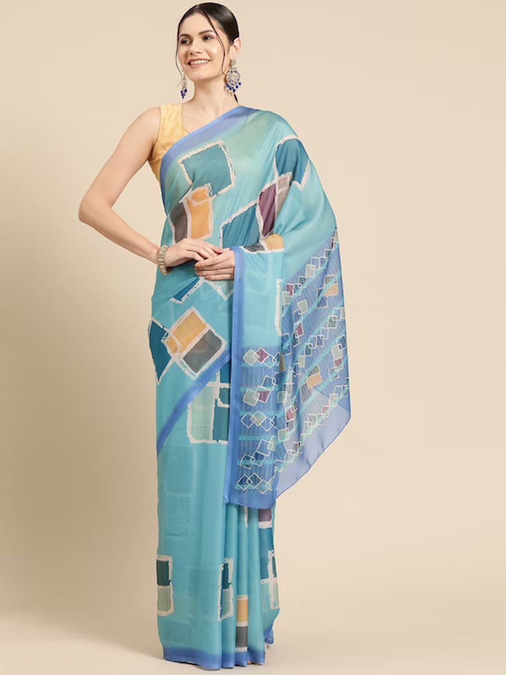 Teal Soft Silk Abstract Saree