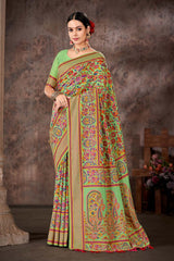 Green Embroidered Cotton Blend Saree