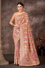 Pink Embroidered Cotton Blend Saree