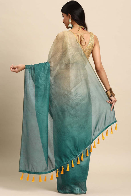 Sea Green Printed Organza Saree