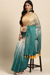 Sea Green Printed Organza Saree