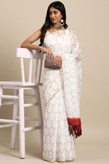 White Printed Organza Saree