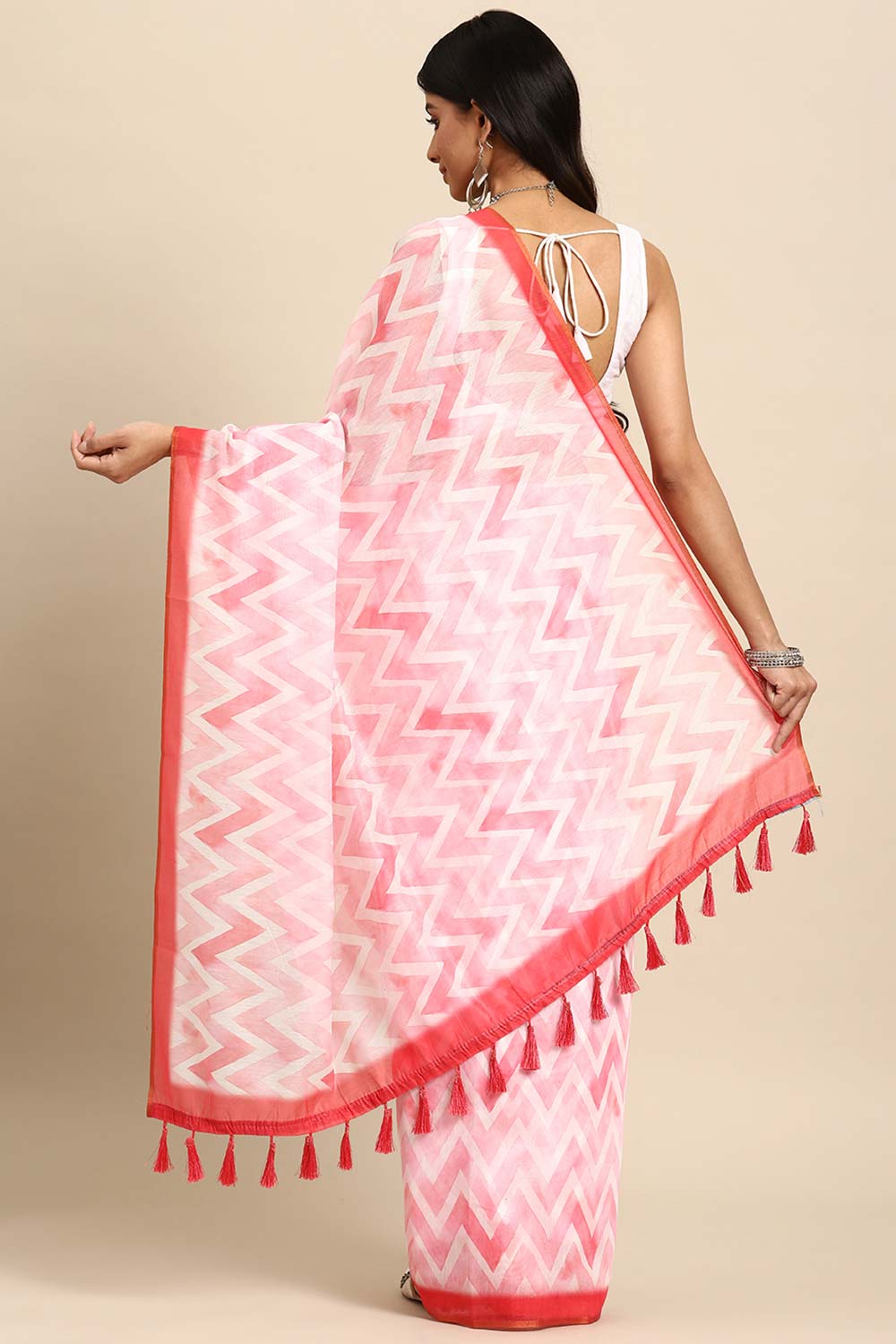 Pink Printed Organza Saree