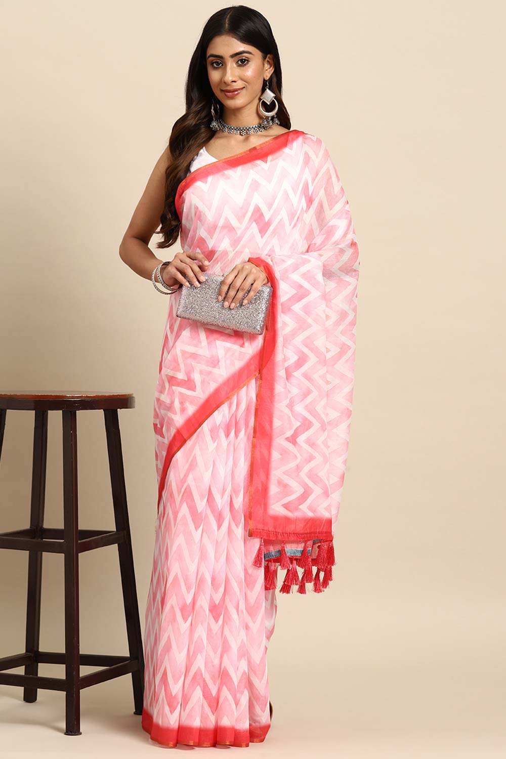 Pink Printed Organza Saree