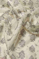 Cream Block Print Cotton Blend Saree