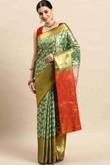 Green Woven Brocade Saree