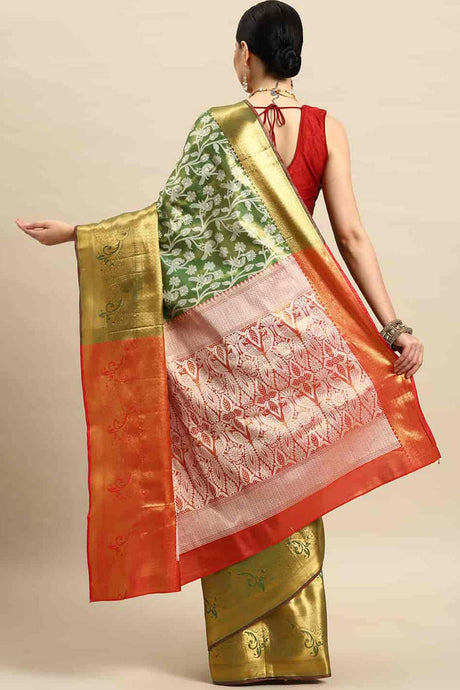 Green Woven Brocade Saree