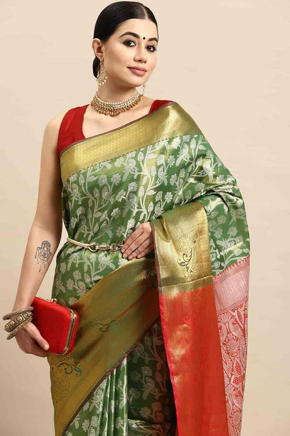 Green Woven Brocade Saree