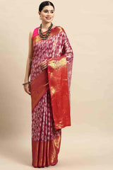 Pink Woven Brocade Saree