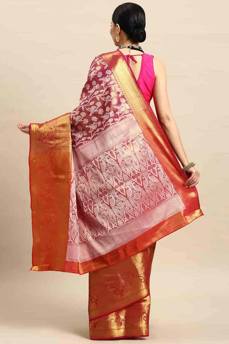 Pink Woven Brocade Saree