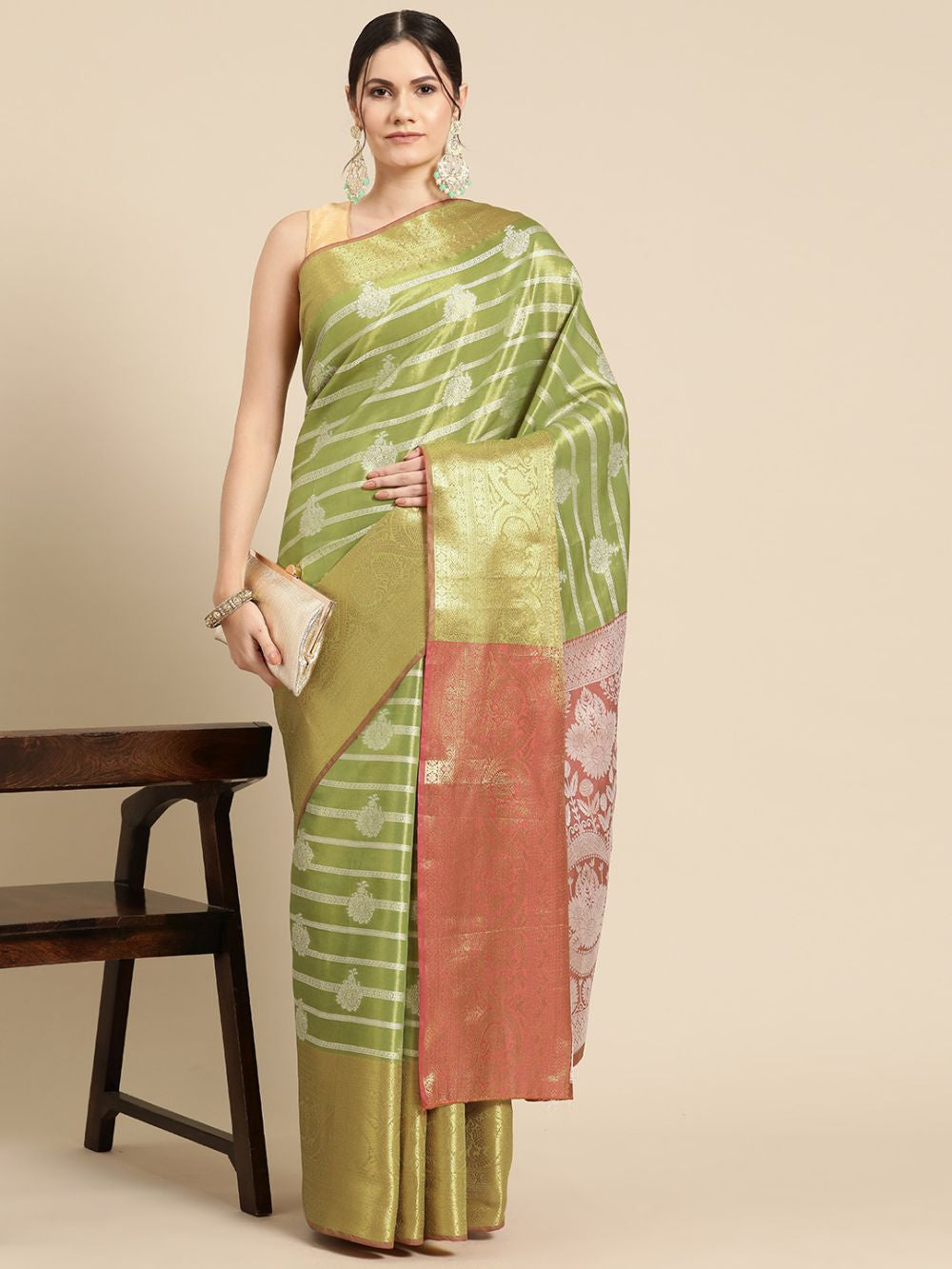 Parrot Green Silk Woven Design Saree