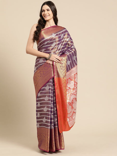 Purple Silk Woven Design Saree