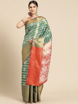 Teal Silk Woven Design Saree