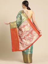 Teal Silk Woven Design Saree