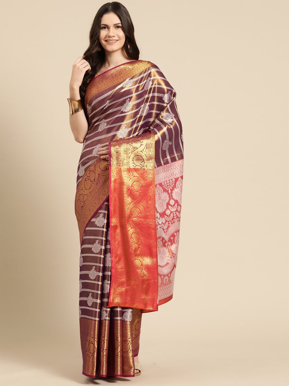 Wine Silk Woven Design Saree