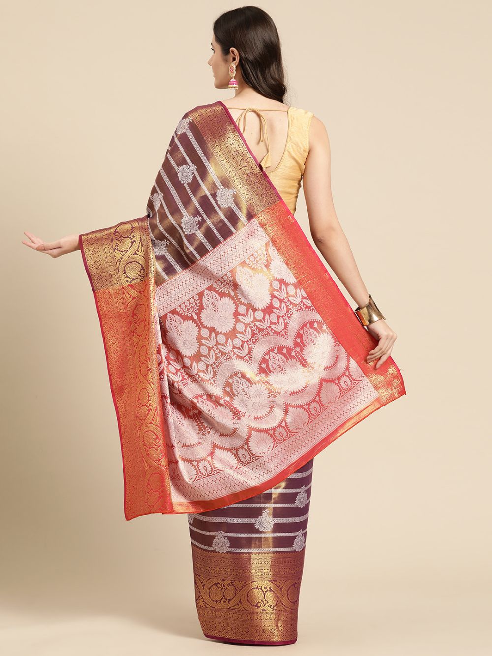 Wine Silk Woven Design Saree