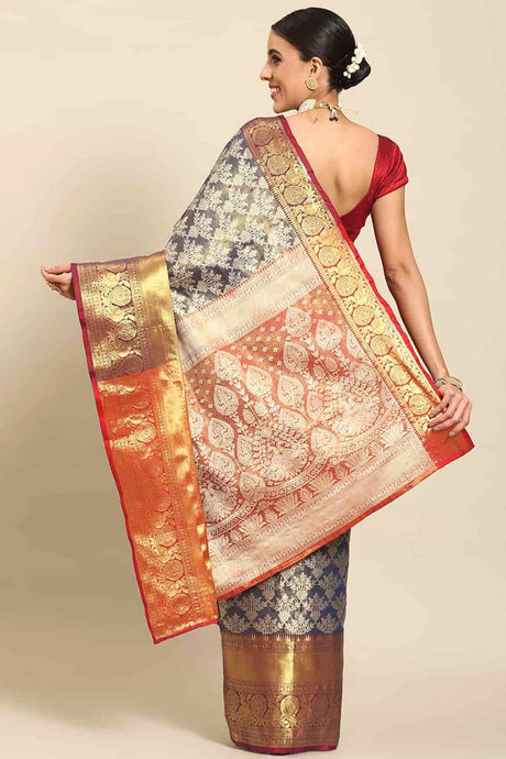 Buy Navy Blue Art Silk brocade Saree Online