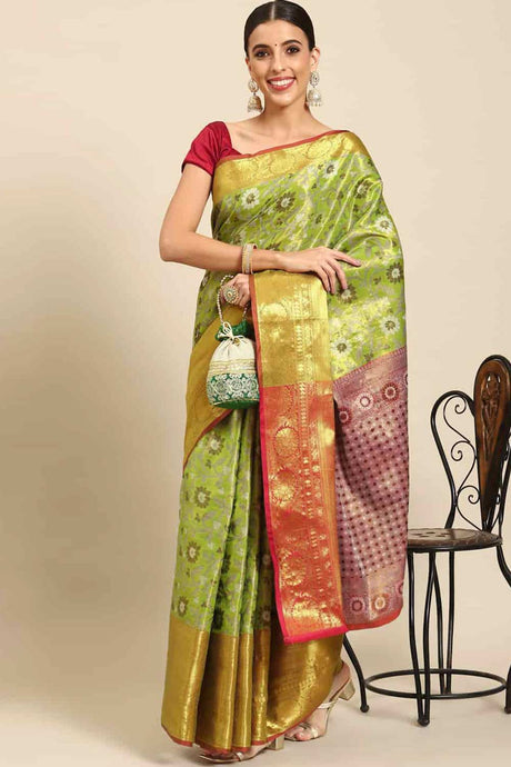 Buy Parrot Green Art Silk brocade Saree Online