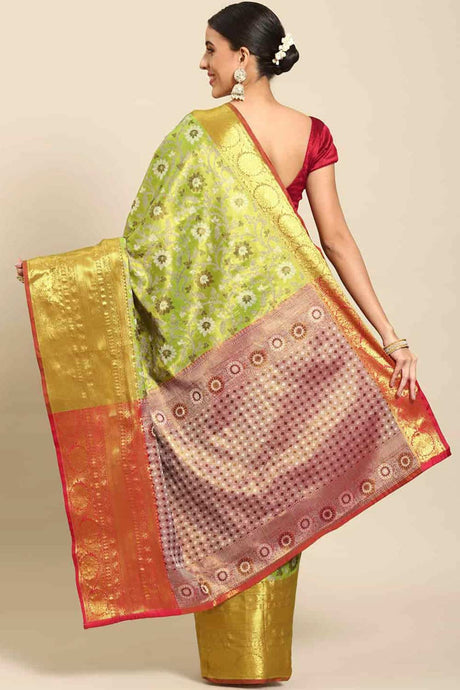 Buy Parrot Green Art Silk brocade Saree Online