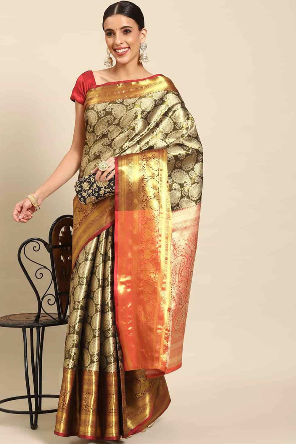 Buy Black Art Silk brocade Saree Online