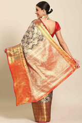 Buy Navy Blue Art Silk brocade Saree Online