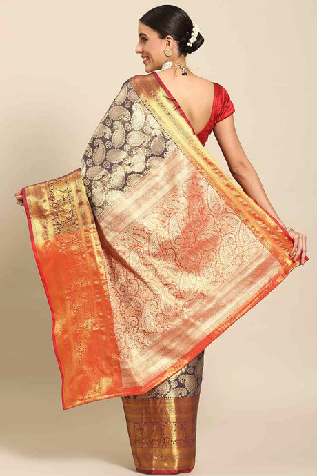 Buy Navy Blue Art Silk brocade Saree Online