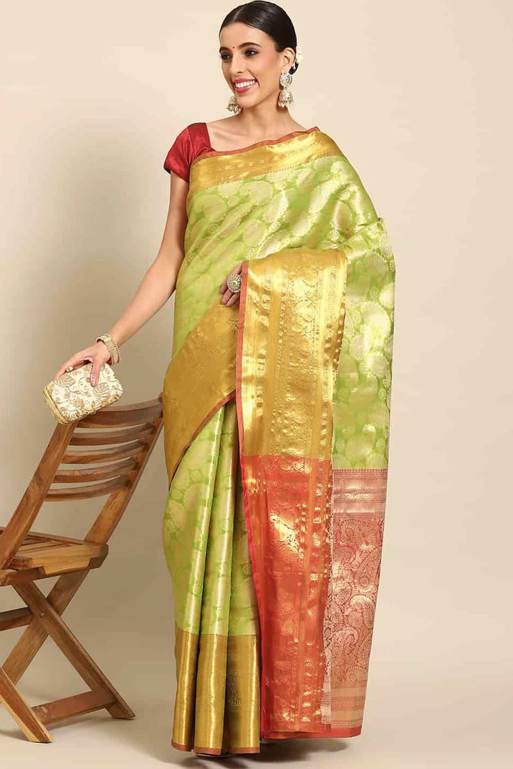 Buy Parrot Green Art Silk brocade Saree Online