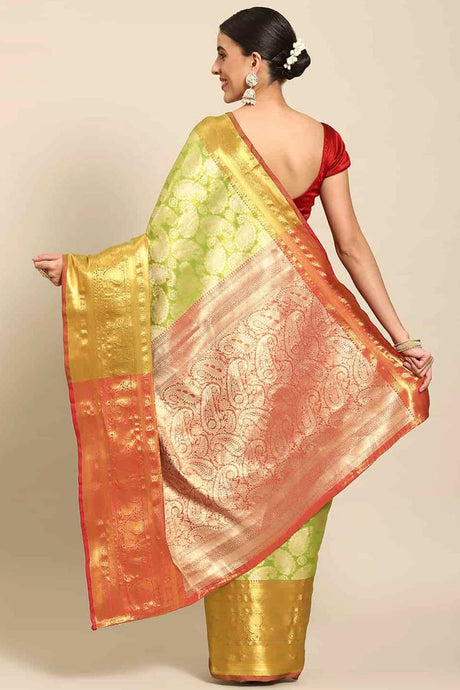 Buy Parrot Green Art Silk brocade Saree Online