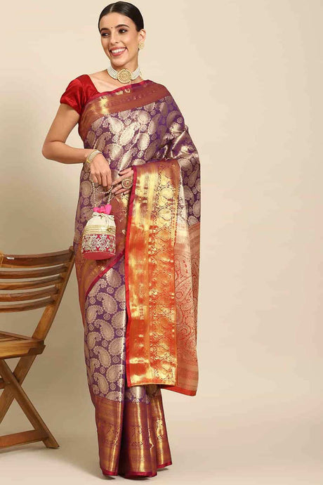 Buy Purple Art Silk brocade Saree Online