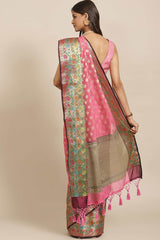 Buy Pink Art Silk Ethnic Motifs Banarasi Saree Online