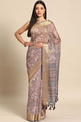 Beige Printed Cotton Blend Saree