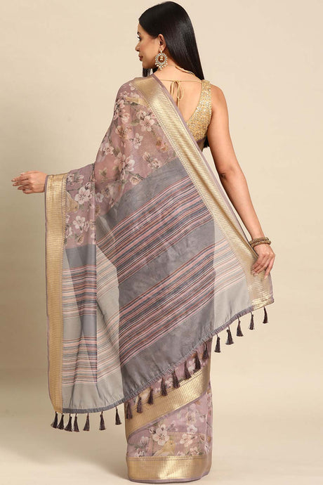 Beige Printed Cotton Blend Saree