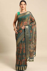 Multi Printed Cotton Blend Saree