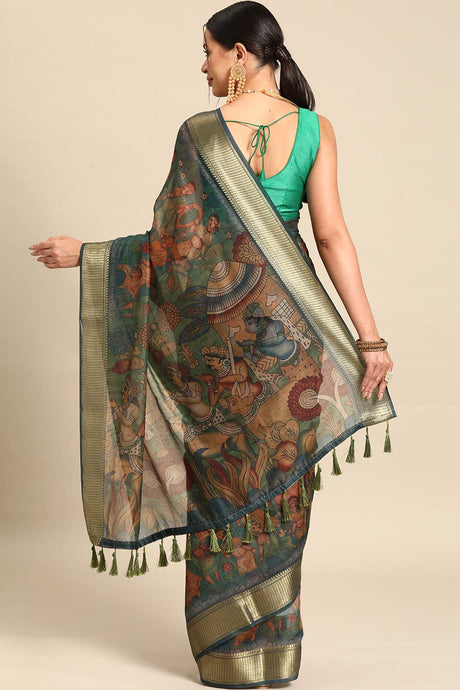 Multi Printed Cotton Blend Saree