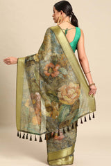 Multi Printed Cotton Blend Saree