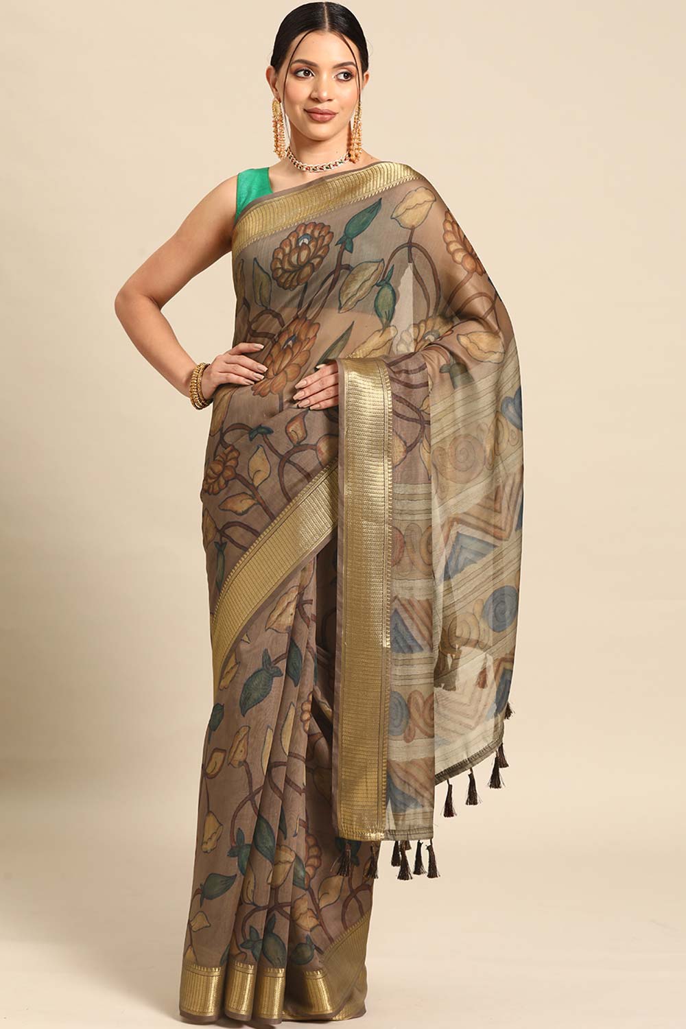 Multi Printed Cotton Blend Saree