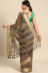 Multi Printed Cotton Blend Saree