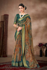 Multi Printed Cotton Blend Saree