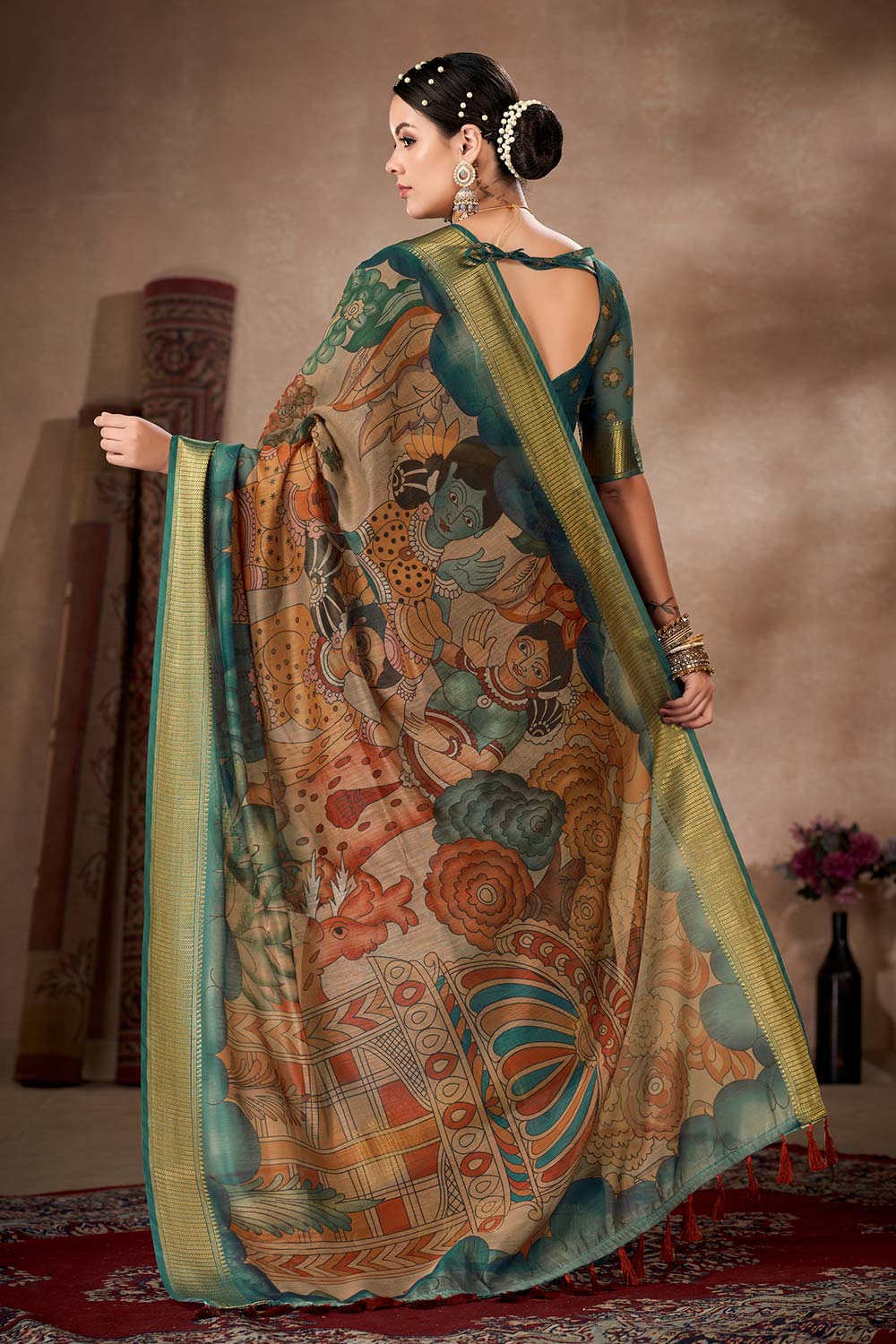 Multi Printed Cotton Blend Saree