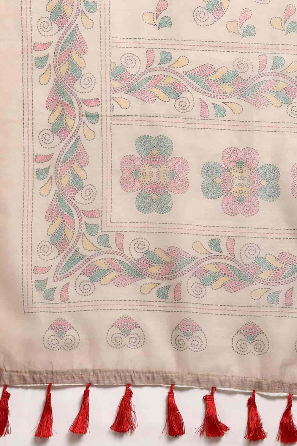 Beige Printed Cotton Blend Saree