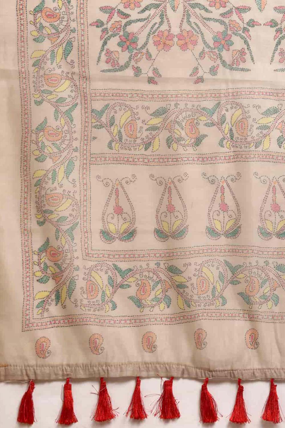 Beige Printed Cotton Blend Saree